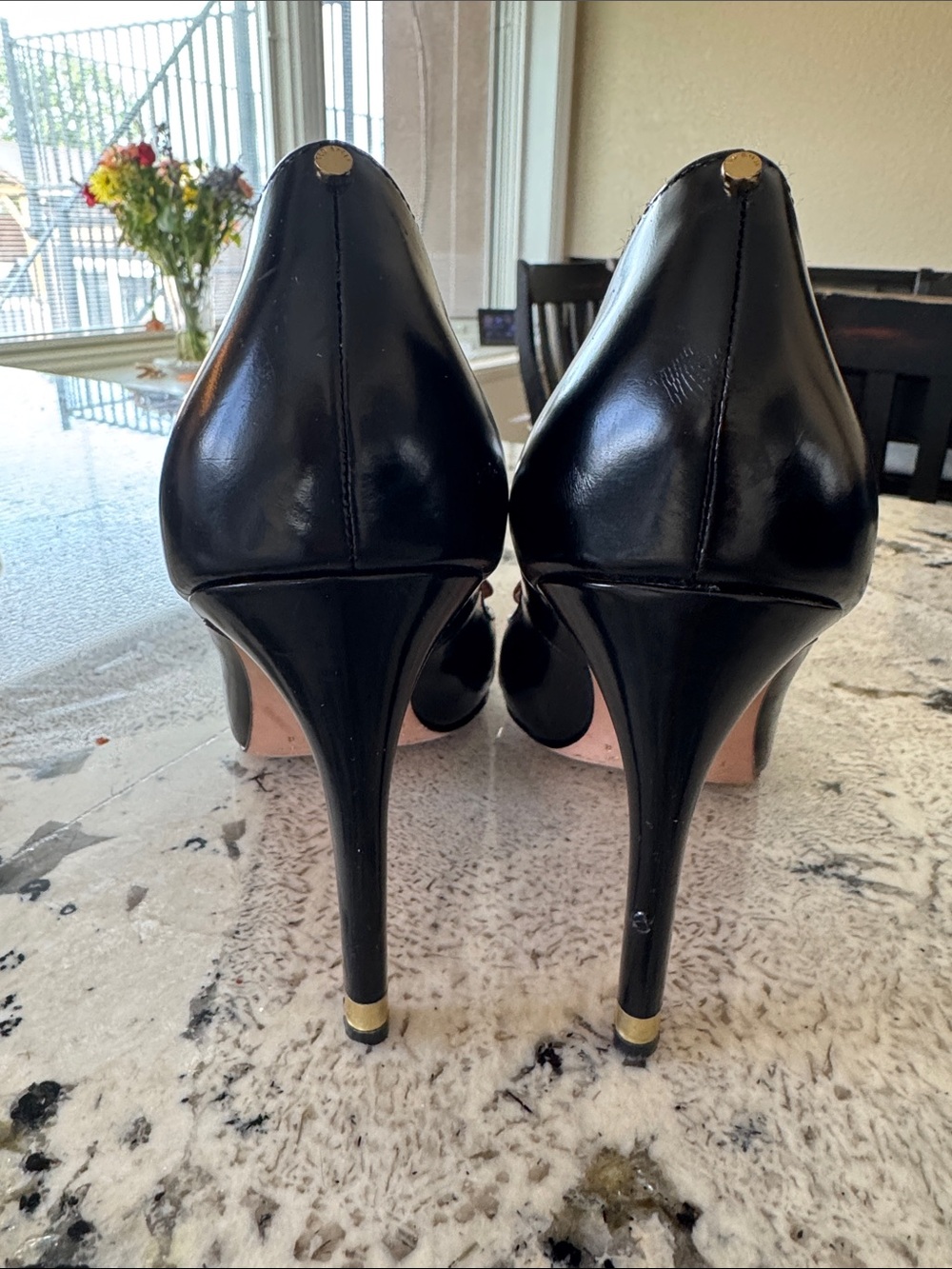 Ted Baker Black and Brown Pointed Toe Heels with Gold Trim - Picture 3 of 12